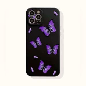 NWT iPhone13ProMax Purple Butterfly Black Rubber Phone Case